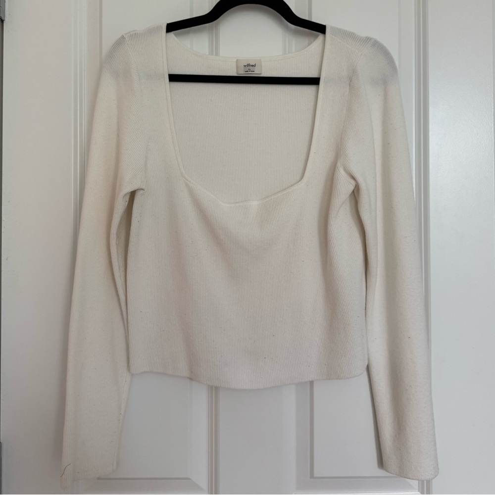 Aritzia Wilfred Cream Square Neck Sweater Long Sleeve Top Size XL